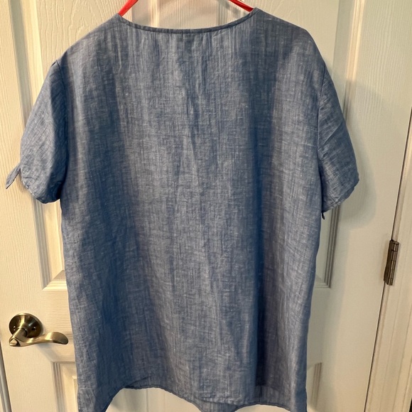 Talbots Denim Blue Blouse with Colorful Embroidery - Picture 5 of 6